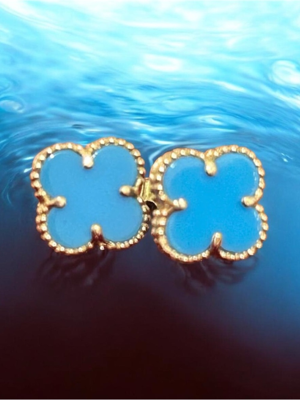 🍀 Turquoise Clover Set in 18K Saudi Gold 💙 - Picture 3 of 6
